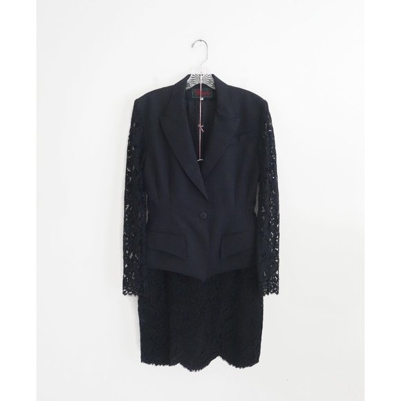Lolita Lempicka Dresses & Skirts - Vintage 80s Lolita Lempicka Black Wool Lace Skirt Suit FR 40 US 6 8